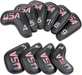 Golf Builder Black Leather USA Golf Club Iron Wedge Head Covers Fit All Brands by Golf+Builder
