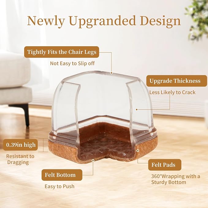 Square Chair Leg Floor Protectors Medium 24Pcs, Silicone Chair Leg Protectors - Image 7