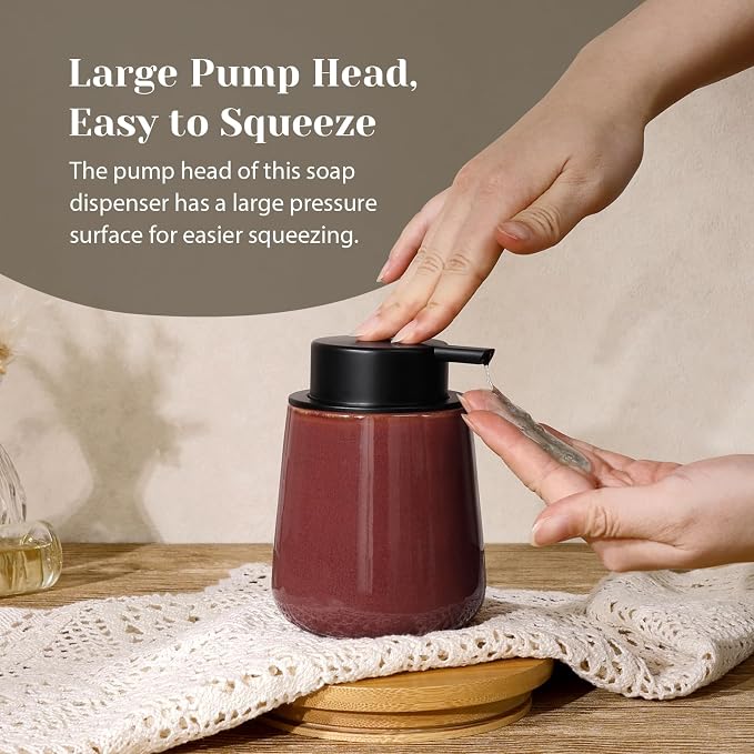 INGOFIN Ceramic Lotion Dispenser - 12 oz Refillable Hand Soap Dispenser Bathroom - Image 3