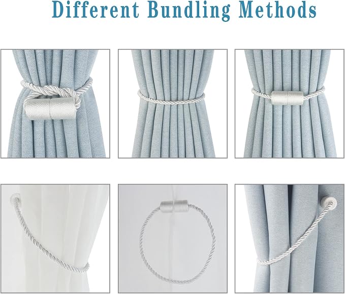 Magnetic Curtain Tiebacks 6 Pack White Curtain Rope Tieback Curtain Holders - Image 4