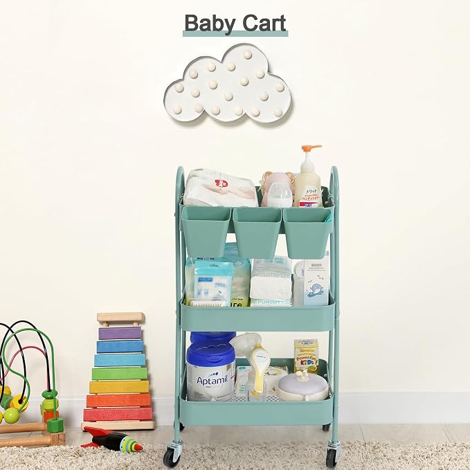 danpinera 3-Tier Rolling Cart, Metal Rolling Storage Cart - Image 9