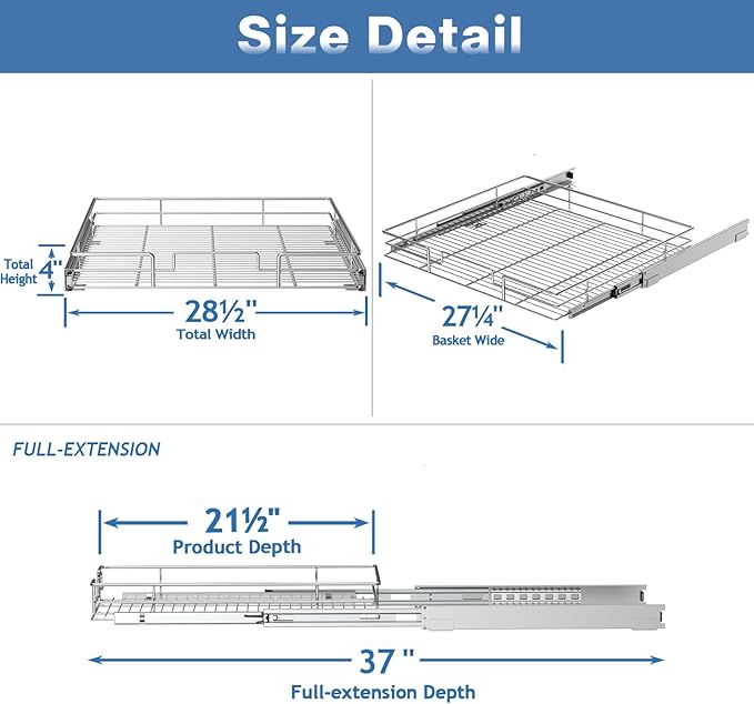 Pull Out Cabinet Organizer 28½" W x 21½" D, Heavy Duty Cabinet Pull Out Shelves - Image 3