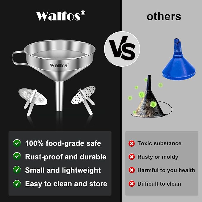 Large Stainless Steel Funnel, Walfos Kitchen Funnel - Image 3