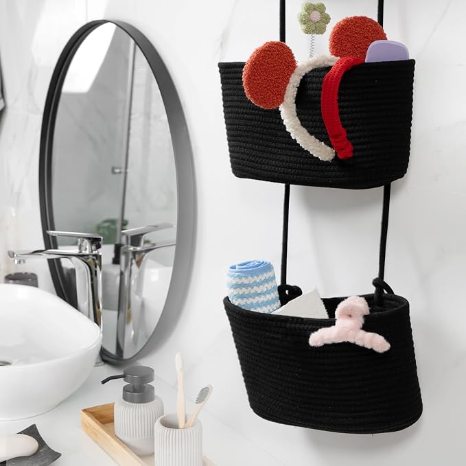 TeoKJ Over the Door Organizer, 3-Tier Woven Cotton Hanging Kitchen Baskets - Image 8