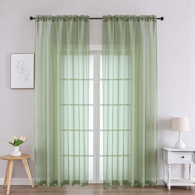 Chyhomenyc Sage Green Sheer Curtains 84 Inches Long 2 Panels, Light Filtering by Chyhomenyc