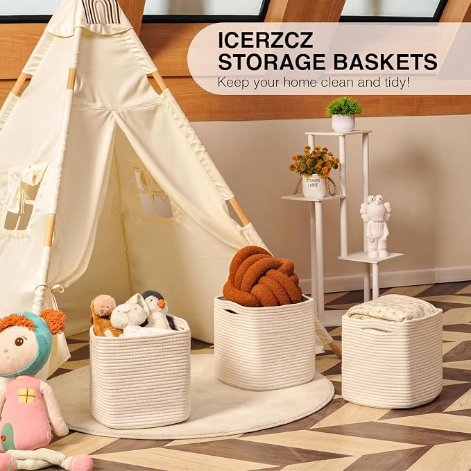 11 Inch Cube Storage Bins, Organizer Bins, Woven Cotton Rope Baskets - Image 6