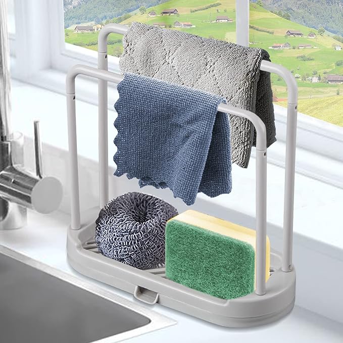 Kitchen Sponge Holder Dishcloth Hanger, Kitchen Sink Rack Tray Organizer Stand - Image 2