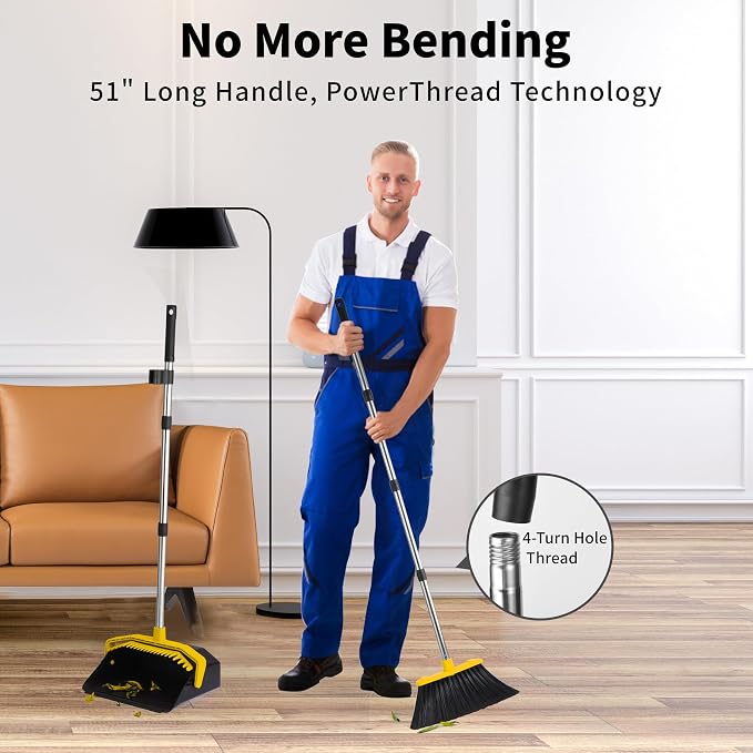 Broom with Dustpan Combo Set, Brooms and Dustpans Sets with 51'' Long Handle - Image 4