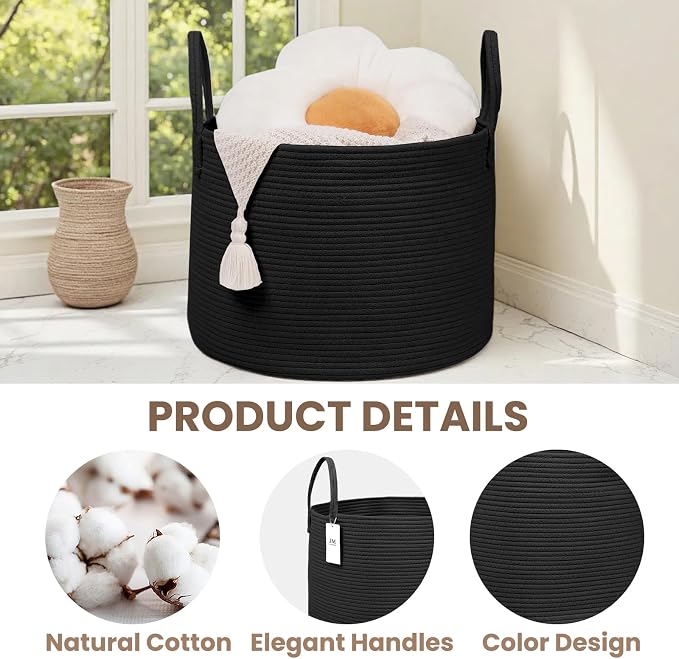Woven Blanket Basket, 65L Large Rope Storage Bin - Image 3