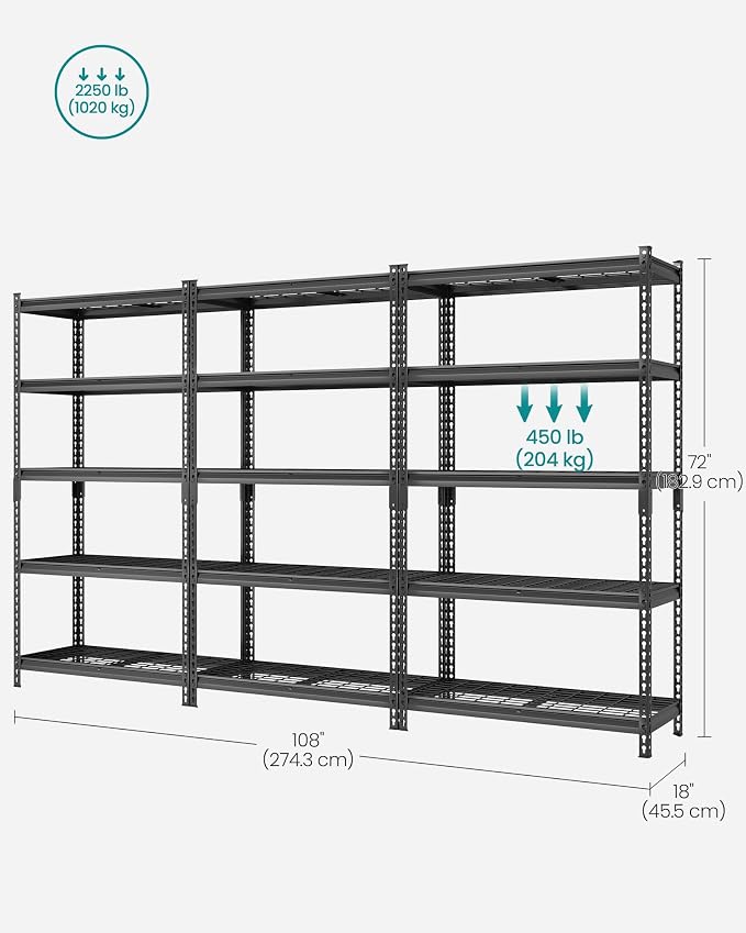 SONGMICS 5-Tier Storage Shelves, Heavy-Duty Garage Shelving, Adjustable - Image 6