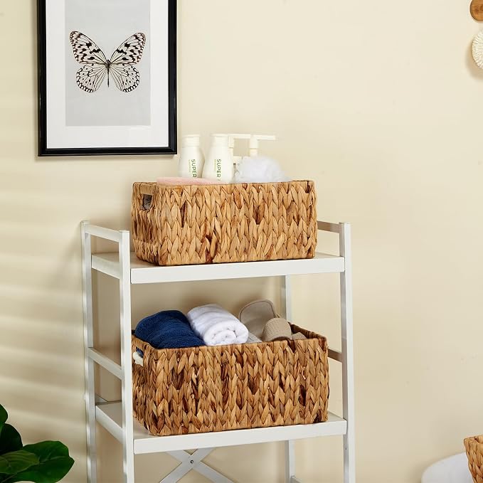 Wicker Baskets 2 Pack, Water Hyacinth Rectangular Storage Basket - Image 6