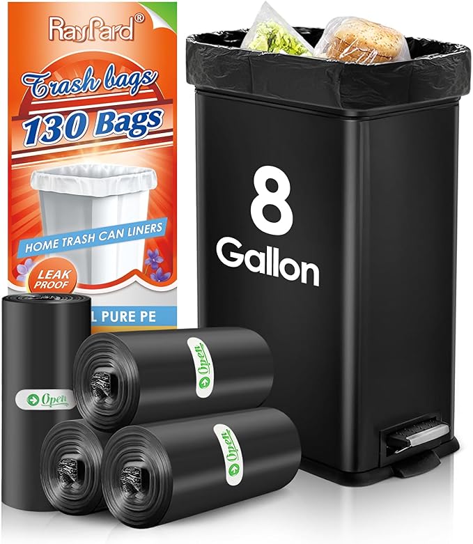 8 Gallon 130 Counts Strong Trash Bags Garbage Bags by RayPard, fit 30 Liter by RayPard