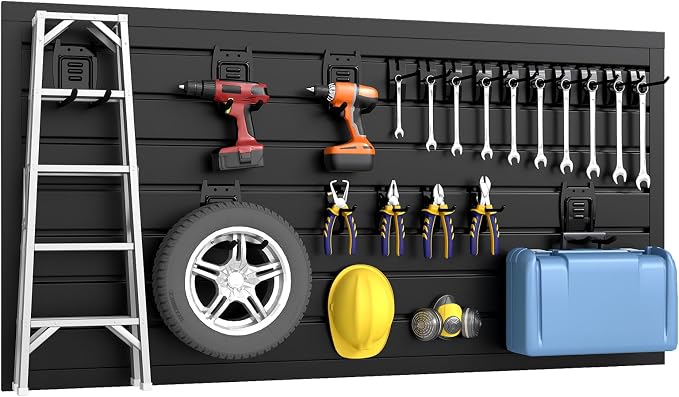 DoCred Slatwall Paneling Organizer, 4x2 FT PVC Garage Slat Wall Storage Systems by DoCred