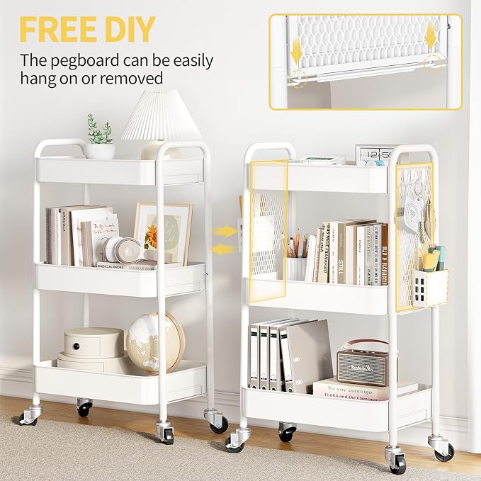 TOOLF 3 Tier Rolling Cart Storage Organizer, Metal Rolling Utility Cart - Image 3