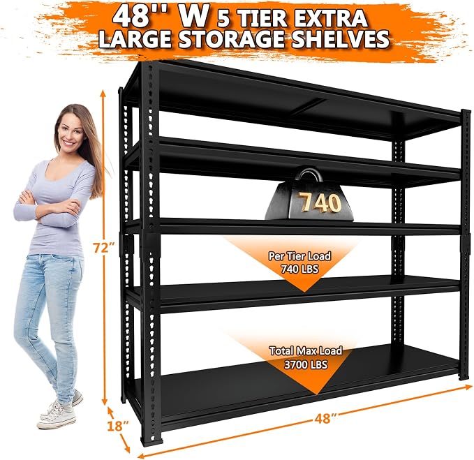 Storage Shelves Heavy Duty, 5-tier Adjustable Metal Industrial Utility Shelf - Image 3