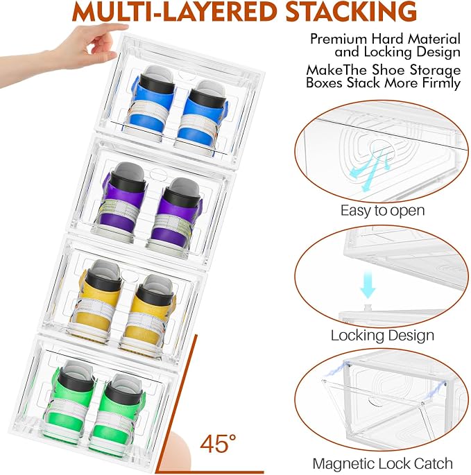 10 Pack Thicken Shoe Organizer Stackable, Upgraded Sturdy Shoe Storage Box - Image 4