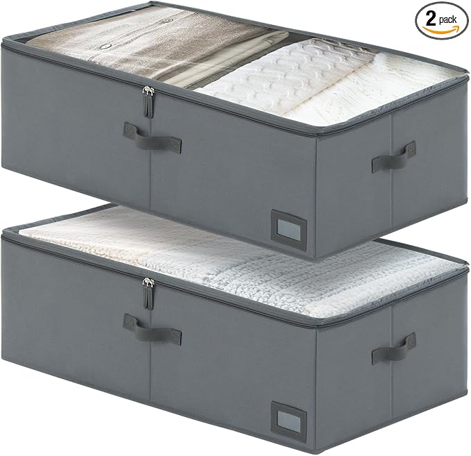 10-Inch Under Bed Storage Containers | Sturdy Sidewalls | Clear Cover & Label by PLUMGEAN