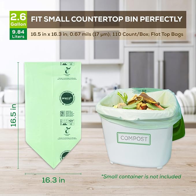 ANECO 100% Compostable Waste Bags 2.6 Gallon, Extra Thick Kitchen Small Compost - Image 7