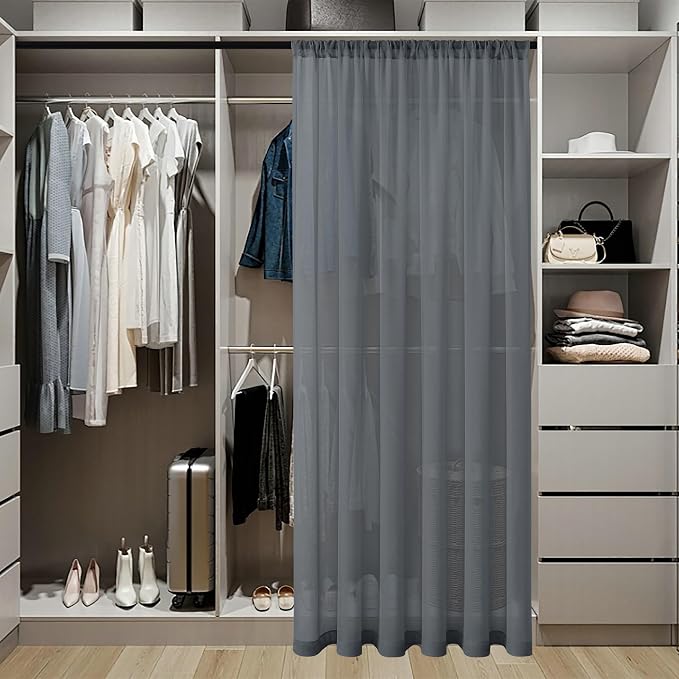 Tollpiz Sheer Door Curtains Closet Linen Textured Curtains Sheer Doorway Light - Image 3