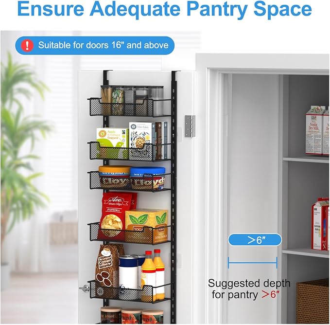 12.3" W Narrow Over the Door Pantry Organizer, 8-Tier Over the Door Organizer - Image 5