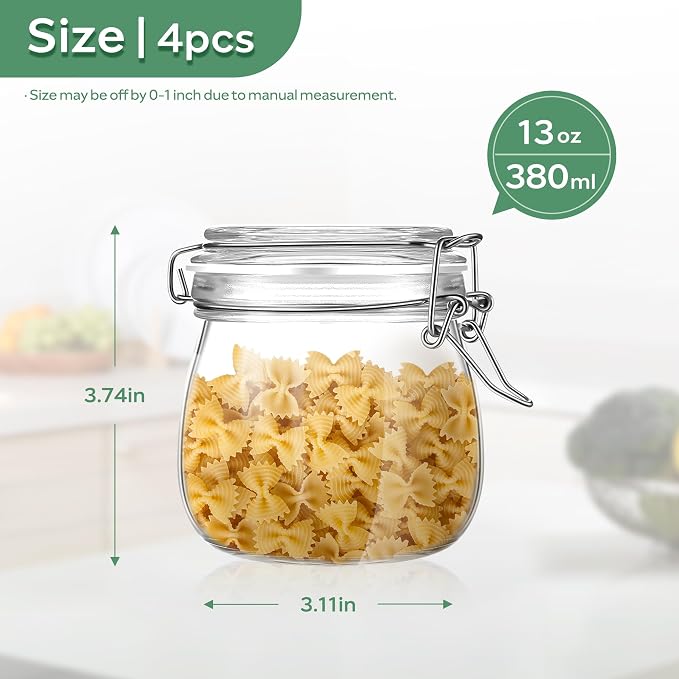Glass Food Storage Jars with Airtight Lids 13 oz Round 4 Pack Kitchen Storage - Image 3