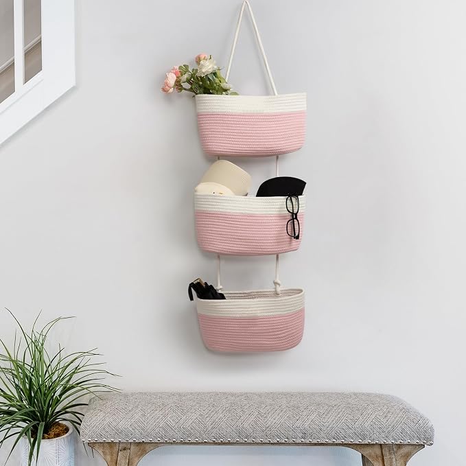 TeoKJ Over the Door Organizer, 3-Tier Woven Cotton Hanging Kitchen Baskets - Image 6