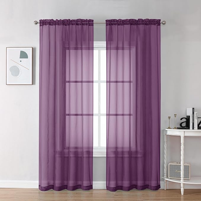 Chyhomenyc Plum Sheer Curtains 78 Inches Long 2 Panels Set by Chyhomenyc