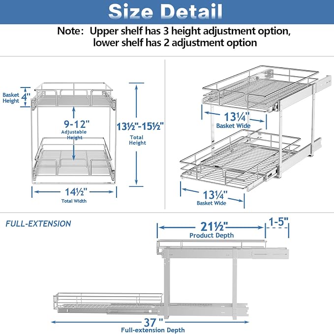 ROOMTEC Individual Pull Out Cabinet Organizer, 2 Tier Spice Rack Organizer - Image 3