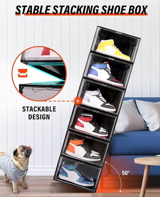 KDOR Shoe Boxes Clear Plastic Stackable 10 Pack Sneaker Storage Boxes - Image 5
