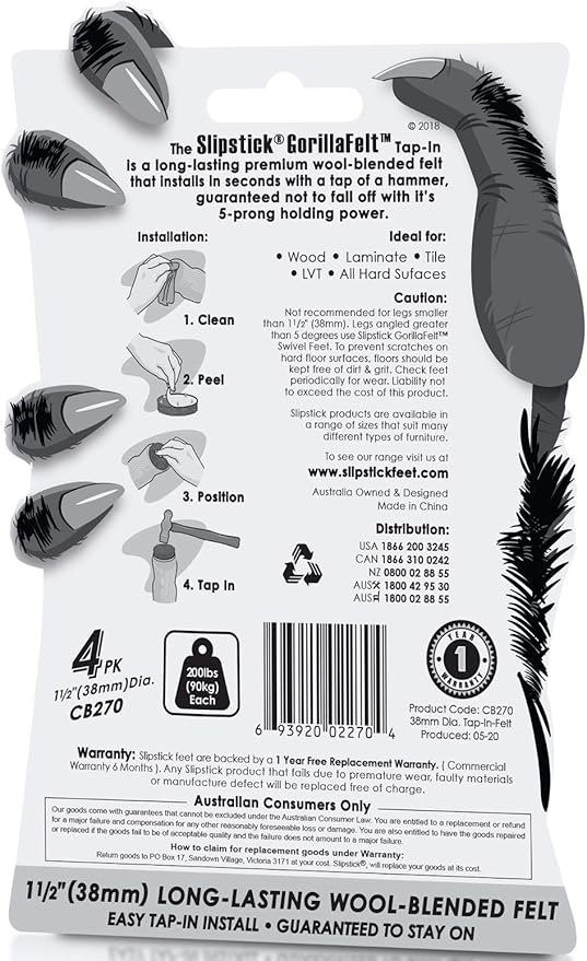GorillaFelt CB270 Furniture Feet Floor Protectors/Felt Glides Tap On Felt - Image 2