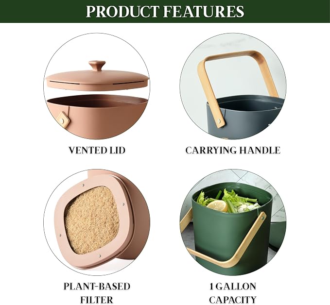 Bamboozle Countertop Compost Bin Kitchen | 1 Gallon | Odorless Composting Bin - Image 6