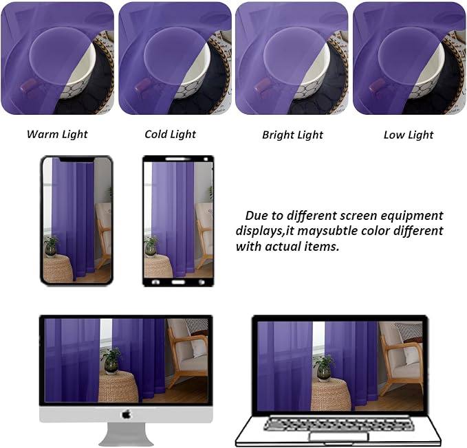 Chyhomenyc Purple Sheer Curtains 84 Inch Length 2 Panels, Light Filtering Soft - Image 4