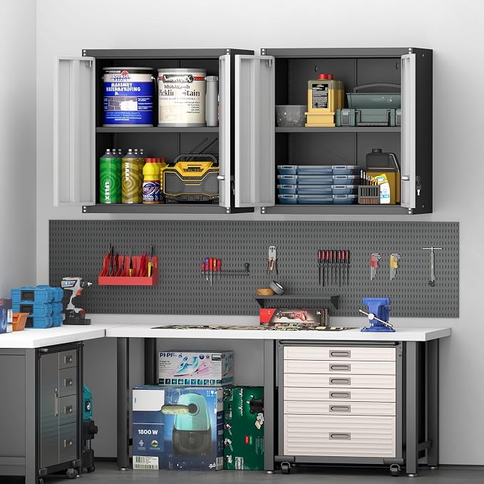 Metal Wall Cabinet, Garage Cabinets Wall Mounted, Locking Storage - Image 2