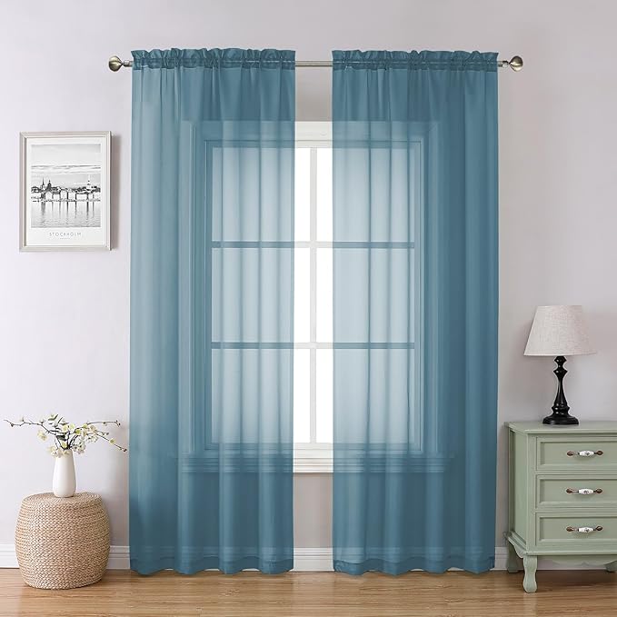 Chyhomenyc Stone Blue Sheer Curtains 78 Inches Long 2 Panels Set by Chyhomenyc