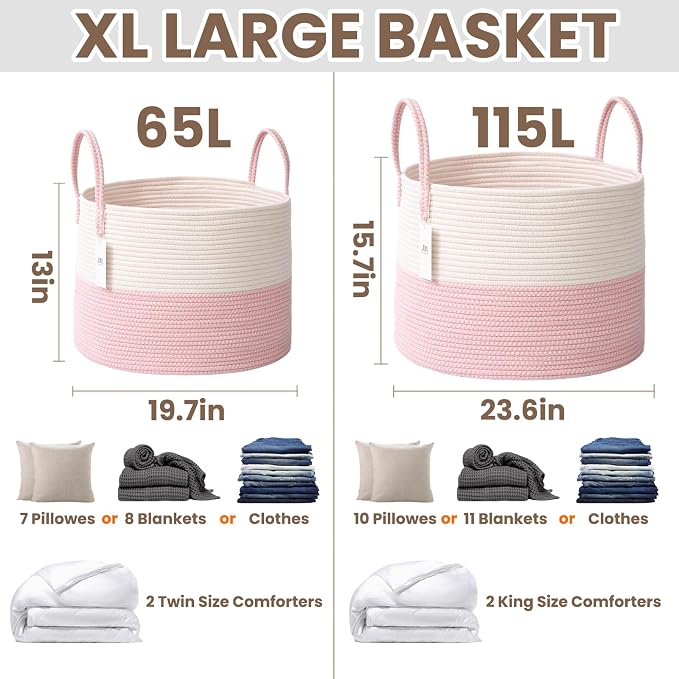 Woven Blanket Basket, 65L Large Rope Storage Bin - Image 2