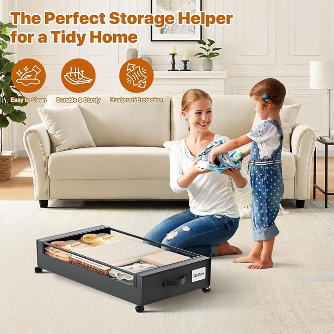 Under Bed Storage with Wheels, Under Bed Storage Containers with Clear Lids - Image 3