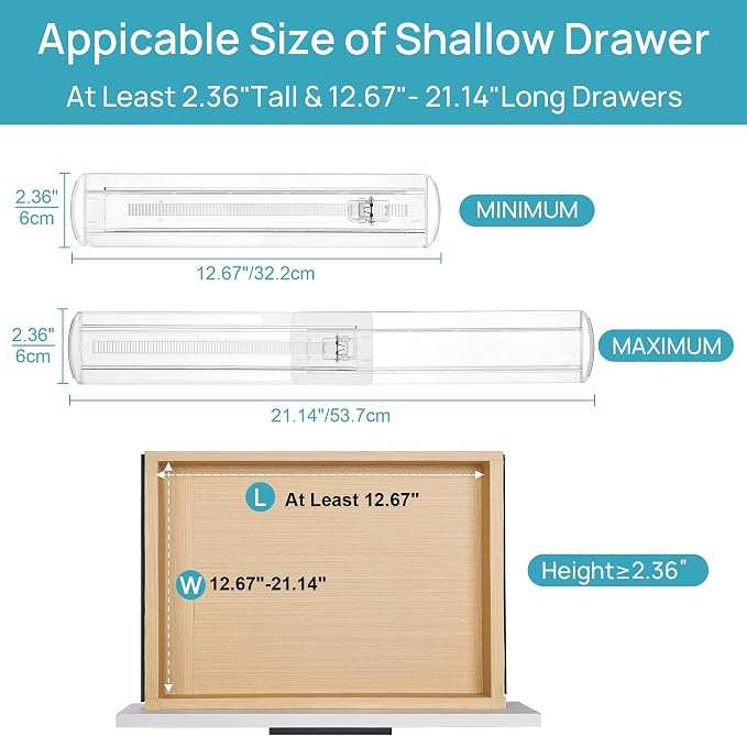Vtopmart 8 Pack Shallow Drawer Dividers, 2.36" High 12.67"-21.14" Adjustable - Image 6