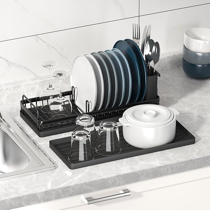 Small Dish Drying Rack, Compact Sink Dish Drainer Plate Organizer - Image 2