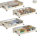 Under Bed Storage with Wheels, 4 Pack Under Bed Storage Containers with Clear by Gofujuco