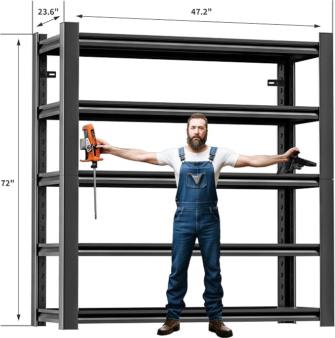 2 Pieces Garage Shelving, 5 Tier 72"X47.2"X23.6"Inches, Storage Shelves Heavy - Image 2