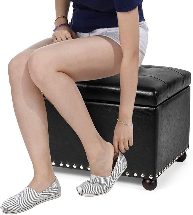 Joveco Leather Storage Ottoman, - Image 6