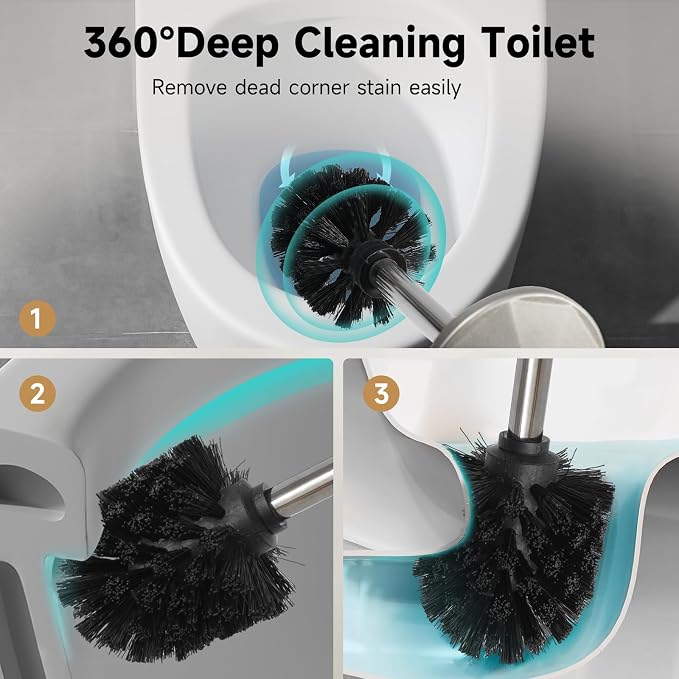Stain Nickel Toilet Brush and Holder，Extra Long Handled Toilet Brush - Image 2