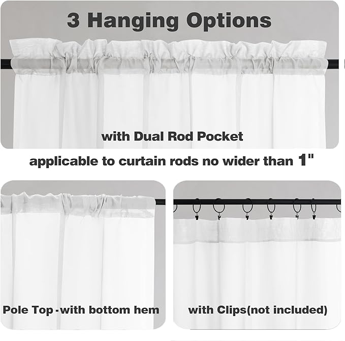 Chyhomenyc White Sheer Curtains 96 inches Long 2 Panels Set, Light Filtering - Image 3