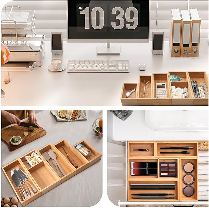 Bamboo Drawer Organizer 5 Pcs for Kitchen Multi-purpose Storage Dividers for - Image 3