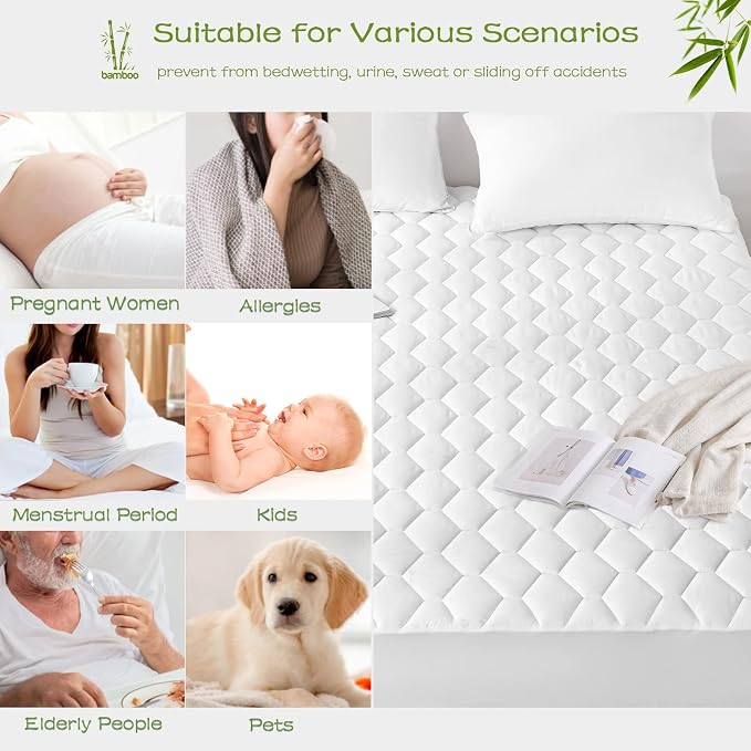 GRT Queen Mattress Protector Waterproof, Rayon from Bamboo, Cooling Quilted - Image 5