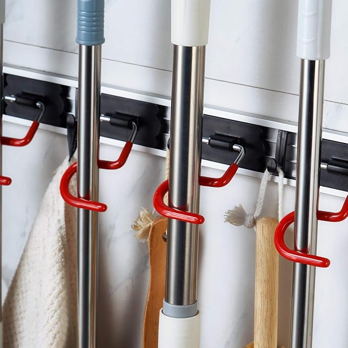 QBOSO Wall Mounted Mop and Broom Holder Stainless Steel S Type Broom Rack - Image 6