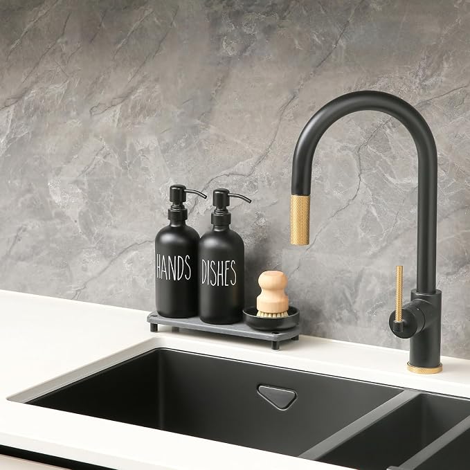 MOMEEMO Matte Black Soap Dispenser Set Comes - Image 3
