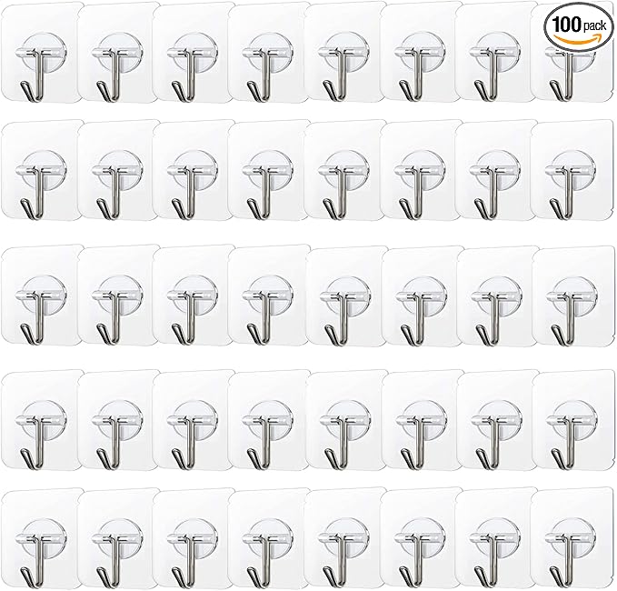 COLOGO 100 Pack Adhesive Hooks 24lb Heavy Duty Self Adhesive Hooks, Transparent by Cologo