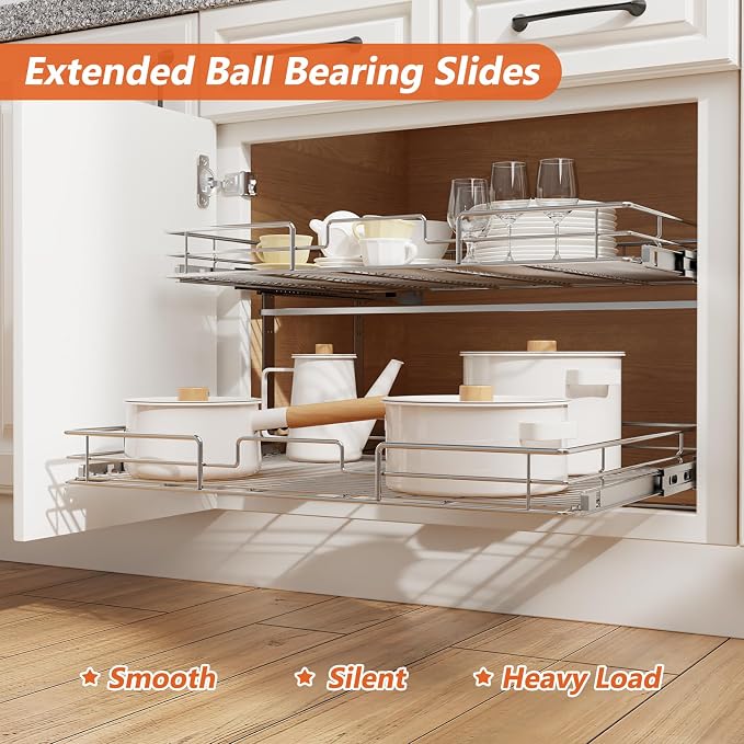 ROOMTEC Individual Pull Out Cabinet Organizer, 2 Tier Spice Rack Organizer - Image 2