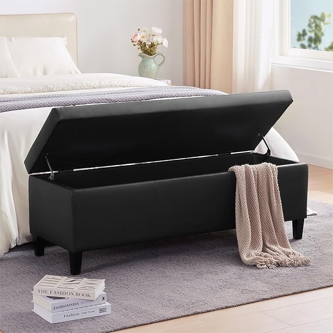 HUIMO Faux Leather Storage Ottoman Bench 50.3 Inch Extra Long PU Upholstered - Image 3